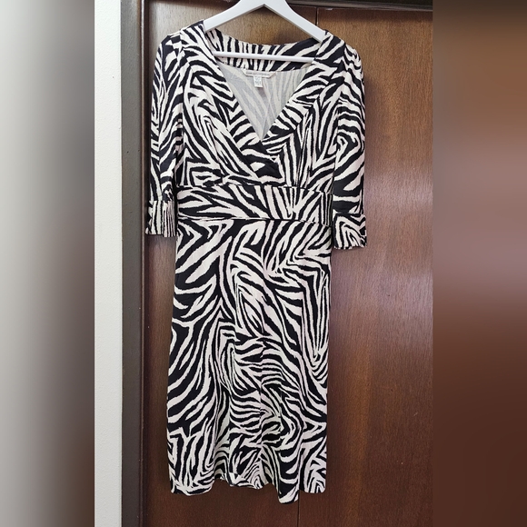 Diane Von Furstenberg Enola Zebra Faux Wrap Midi Dress - Picture 1 of 6